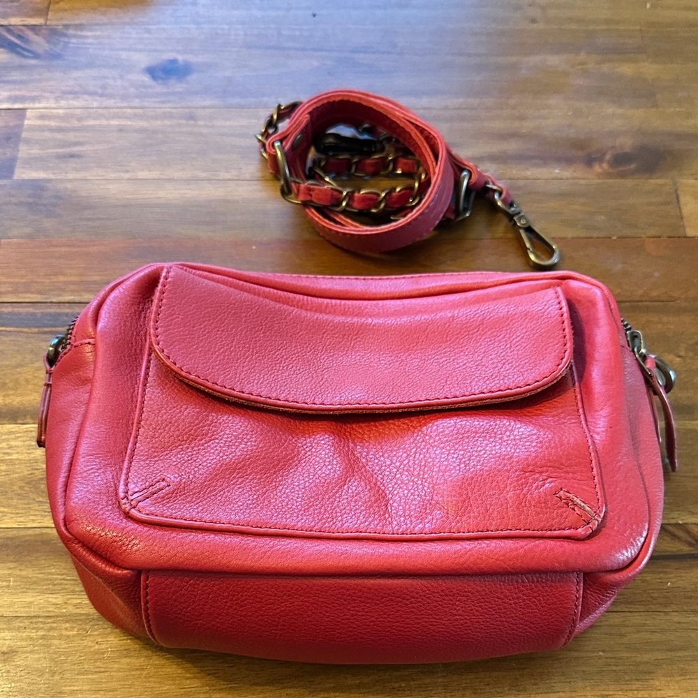 Fat Face Red Leather Crossbody Bag